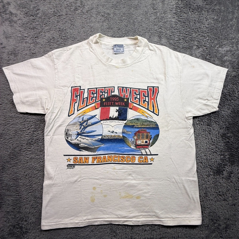 Vintage 90s Fleet Week San Francisco Single Stitch Tee Crew Neck Shirt Mens L